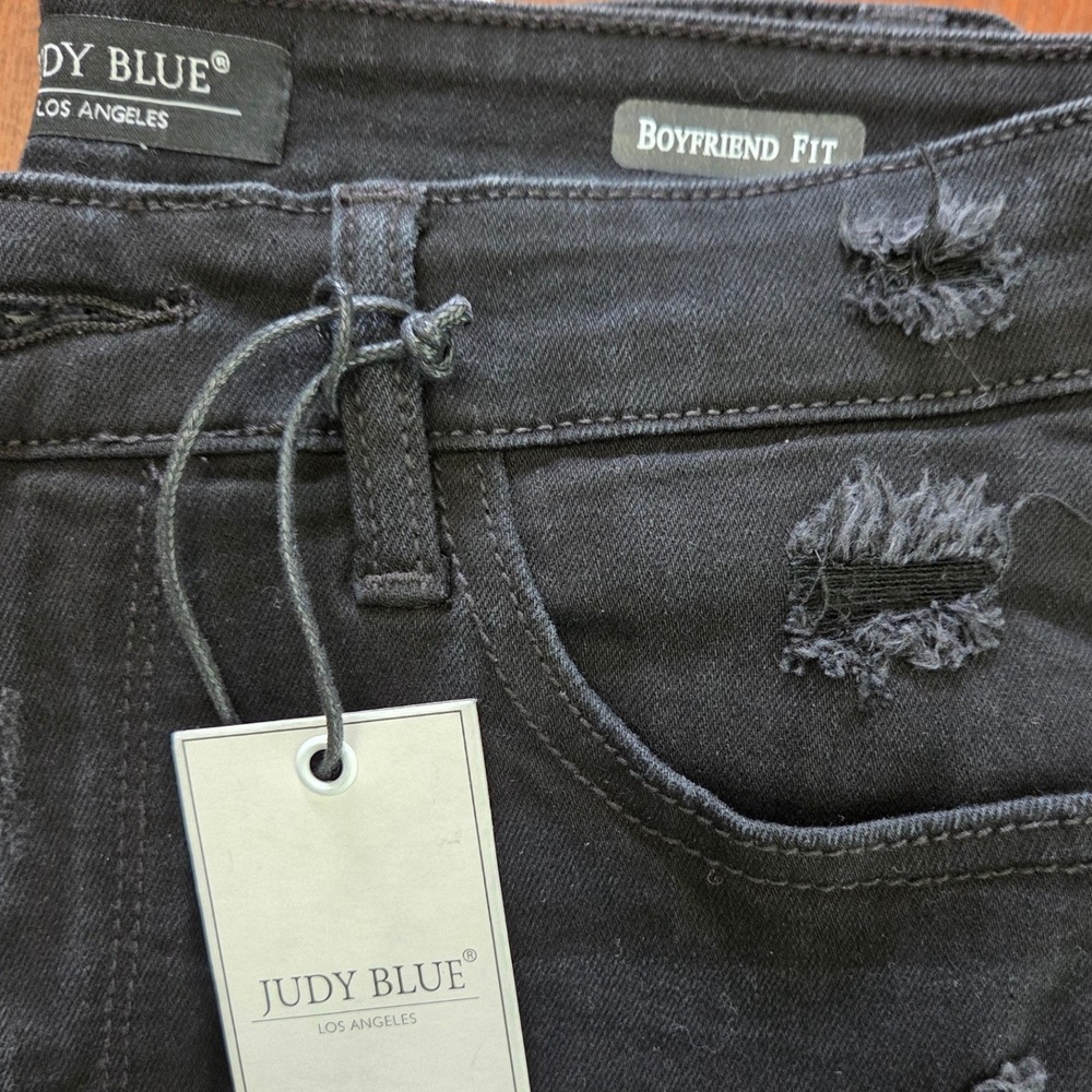 NWT Judy Blue Boyfriend Fit Distressed Black Jeans Casual Denim - Picture 8 of 12